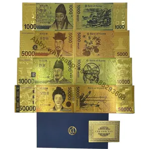 10ピース/パック色付き韓国紙幣100050001000050000コレクションギフト用ウォンKRW金メッキ紙幣