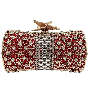 Sac de soirée élégant pour femme, motif floral, avec strass exquis et papillon, pochette étincelante pour mariage, bal, soirée formelle - Product Image 5