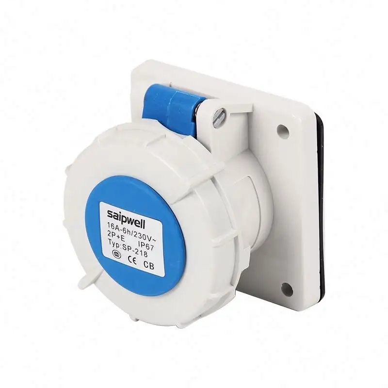 Saipwell IP67 Waterproof Industrial Socket Outlet SP-240 5P 32A 230V Panel Mounted Straight Socket Electrical Receptacle