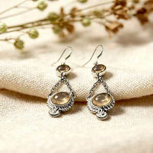 Art Palace Women's 925 <b>Silver</b> <b>Drop</b> <b>Earrings</b> With Natural Stone Bezel Setting Vintage Water <b>Drop</b> Design Everyday Wear - Product Image 2