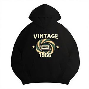 Sudadera con capucha informal de punto con estampado de diseño de casete retro VINTAGE 1968 para mujer - Product Image 1
