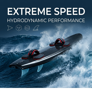 <span class=keywords><strong>Planche</strong></span> de surf à moteur à essence DDP 3.2L 9KW avec coque en carbone tissé foncé, propulsion à essence, fixations de <span class=keywords><strong>wakeboard</strong></span> et ailerons bleus - Product Image 2