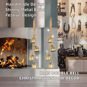 Furbish Decoración del Hogar Colgante de Campana Doble de Hierro de 3 Pulgadas, Decoración Navideña con Frutas Rojas, Lazo y Cuerda de Yute, Artesanía de Fábrica, Navidad - Product Image 2