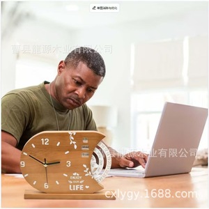 Wooden Laser Engraved Perpetual Calendar <b>Clock</b> Geometric Modern Design <b>Battery</b> Powered Desktop Office Home Decor - Product Image 1