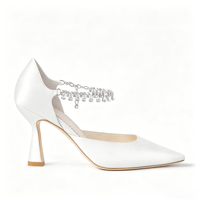 Fournisseur de chaussures de mariée : Escarpins de mariée en soie avec bride de cheville en cristal, chaussures de soirée pour femmes