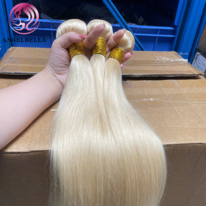 Mechones <span class=keywords><strong>de</strong></span> pelo rubio 613 crudo barato AngelBella mechones rectos crudos indios mechones <span class=keywords><strong>de</strong></span> cabello <span class=keywords><strong>virgen</strong></span> <span class=keywords><strong>de</strong></span> 26 pulgadas sin procesar - Product Image 1