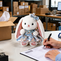 Peluche personnalisée lapin floral brodé, cadeau de vacances, vente en gros, OEM, ODM, faible MOQ, direct usine