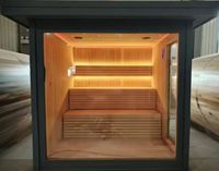 Sauna Moderna de Madera de Hemlock Sólido para 4 Personas con Estufa de Leña Ecológica para Exteriores