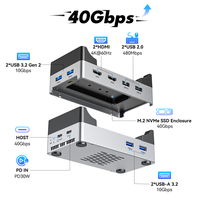 Docking Station Thunderbolt 4 Mac Mini 40Gbps, Enclosure SSD M.2 NVMe 8TB, Dual 4K untuk USB3.2 10Gbps PD30W, Aluminium Alloy, Stok C