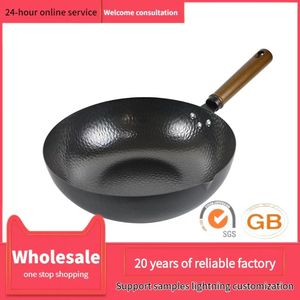 Meilleure vente, couvercle en verre trempé de 30cm ou couvercle en bois de chine, grand <span class=keywords><strong>Wok</strong></span> en fonte, poêle à frire forgée en <span class=keywords><strong>acier</strong></span> au <span class=keywords><strong>carbone</strong></span> - Product Image 4