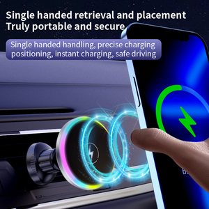 Produits les plus vendus 2025 <span class=keywords><strong>Chargeur</strong></span> 15W sans fil <span class=keywords><strong>pour</strong></span> voiture Support de charge sans fil magnétique puissant avec logo de lumière RVB respirante - Product Image 5