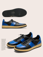 Chaussures de skate rétro bleues unisexes avec logo personnalisé, en cuir pleine fleur poli à la main, effet vieilli, plateforme épaisse, légères et respirantes