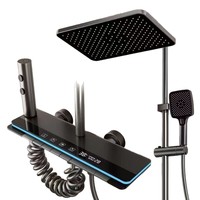 Ensemble de Douche de Salle de Bain Gris Anthracite avec Affichage Numérique LED, Mitigeur de Douche Pluie 4 Fonctions en Aluminium Tendance avec Touches Piano