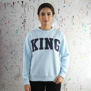 KING SKY BLUE Hooded Half Zip Custom Made Sweatshirt 100% Cotton <b>Navy</b> Blue Applique Embroidery Oversized Winter CLUSH SPORTS - Product Image 1