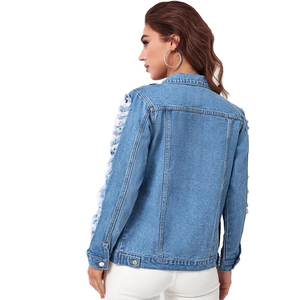 Nouvelle <span class=keywords><strong>Veste</strong></span> <span class=keywords><strong>en</strong></span> <span class=keywords><strong>Jean</strong></span> pour <span class=keywords><strong>Femme</strong></span> – Manteau Décontracté avec Trous Déchirés – Blouson <span class=keywords><strong>en</strong></span> Denim pour <span class=keywords><strong>Femme</strong></span> - Product Image 2