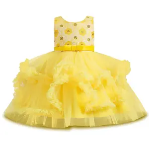 Robe brodée sans manches en dentelle pour fille de 2 à 10 ans, confortable, en maille irrégulière, multicouche