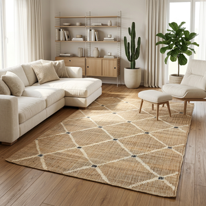 Handmade Jute <b>Rug</b> Diamond Pattern | Natural Fiber <b>Boho</b> Rectangle Area <b>Rug</b> | Eco Friendly Rustic Carpet Low Pile Thin Commercial - Product Image 1