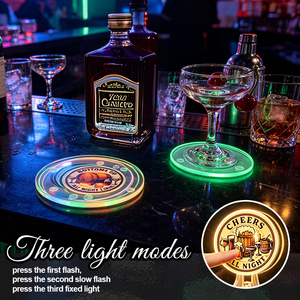 Sous-verre LED personnalisé avec logo, en verre trempé de 10 cm, changeant de couleur, pour décorations de fête, bar, boîte de nuit, pub, fête d'anniversaire - Product Image 1