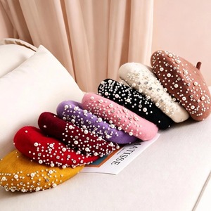 Boina de Lana de Cachemira de Lujo Personalizada, Estilo Británico, Color Rojo, Amarillo, Verde, para Mujer, Ajustable, Estilo Francés - Product Image 1