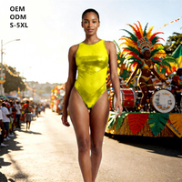 Maillot de bain une pièce monokini pour femme, col montant, uni, effet métallisé, pour le Carnaval de Trinité-et-Tobago, défilé, tenue de lundi des Caraïbes, 3XL OEM