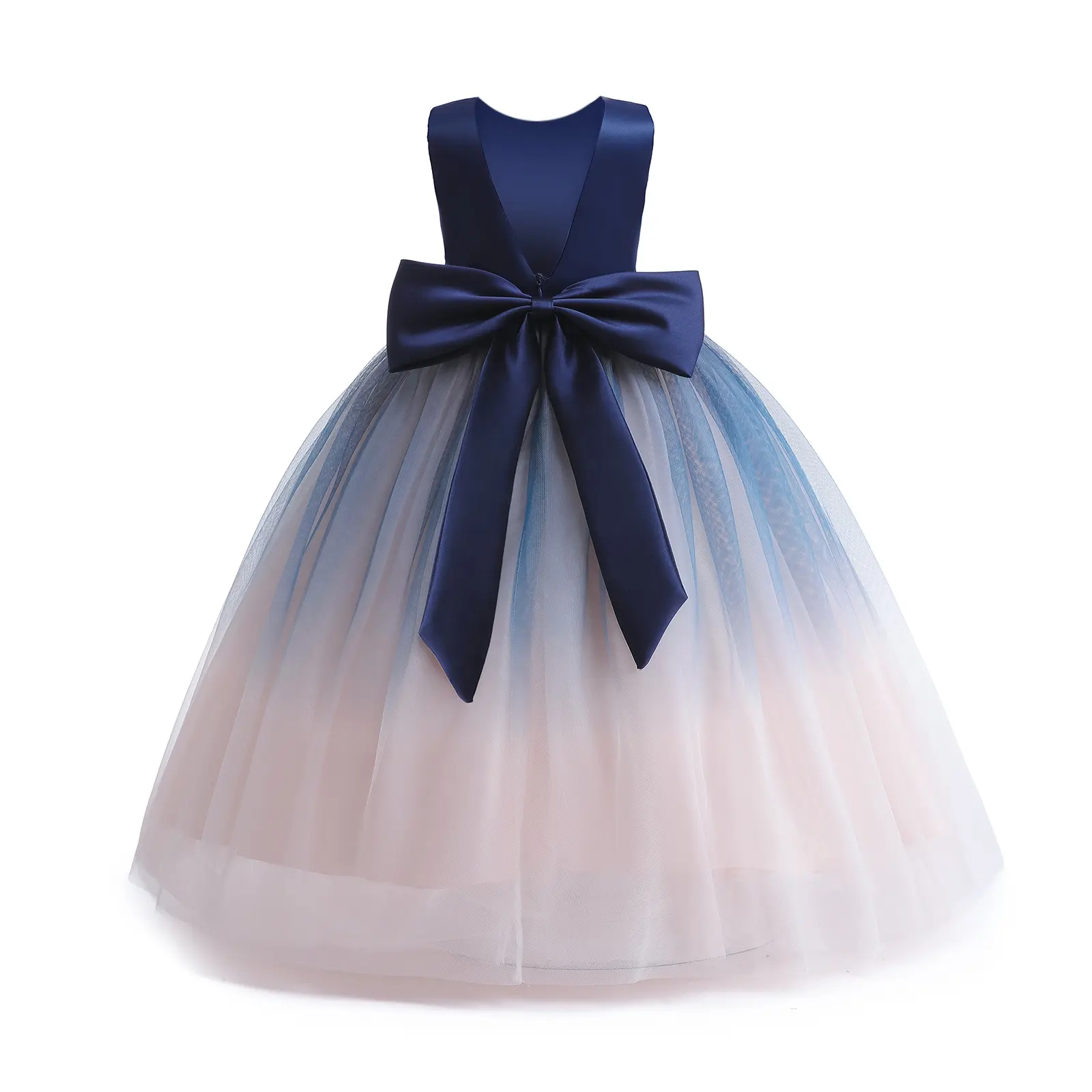 Ultimo vestito disegni per ragazze in raso abiti da ballo per feste in Tulle matrimonio per bambini formale carino abito da ballo senza maniche