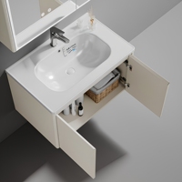 Ensemble de meuble-lavabo mural en acier inoxydable avec vasque en céramique flottante et armoire miroir LED intelligente pour salle de bain - Vente en gros