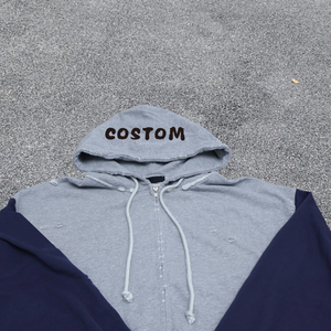 Sweat-shirt à capuche zippé pour homme, gris et bleu marine, à blocs de couleurs, manches raglan, coupe oversize, décontracté, pour l'automne - Product Image 4
