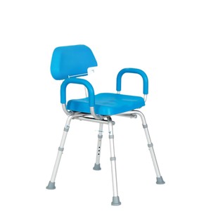 Chaise de douche pliable réglable en alliage d'aluminium avec siège et dossier rembourrés pour la sécurité dans la salle de bain, bleu - Product Image 4
