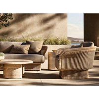 Set Sofa Luar Ruangan Modern Mewah, Tahan Lama, Dapat Dicuci, Rotan PE, Set Furnitur Teras Villa