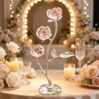 Ornement de fleur en cristal K9 en gros avec tige plaquée argent, décoration de table en fleur 3D, artisanat en cristal, cadeau de mariage ou de Saint-Valentin