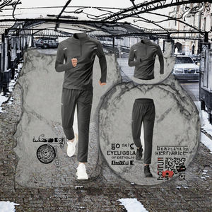 Giacca da ginnastica sportiva da <span class=keywords><strong>uomo</strong></span> con cerniera pantaloni Casual tuta da <span class=keywords><strong>Fitness</strong></span> stampata per la primavera ampia compressione di stile sportivo Casual - Product Image 2