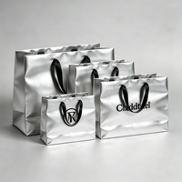 Tas Kertas Perak Kustom, Tas Kertas Holografik Perak Mengkilap, Tas Kemasan Hadiah dengan Logo Foil Cetak Kustom