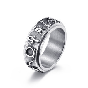 Anillo Giratorio <span class=keywords><strong>de</strong></span> Acero Inoxidable con Símbolo Egipcio Antiguo Original, Registro <span class=keywords><strong>de</strong></span> Derechos <span class=keywords><strong>de</strong></span> Autor, Hermoso Patrón con Significado, Joyería Hecha a Mano - Product Image 3