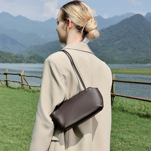 Custom Logo Soft PU Leather <b>Vintage</b> Summer Women's Shoulder <b>Tote</b> <b>Bag</b> Two Elegant Solid Color Lightweight Portable Handbag - Product Image 2