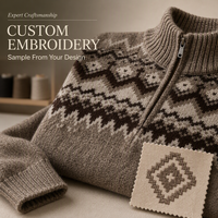 Pull à col montant zippé pour homme, motif Fair Isle jacquard, conception personnalisée, service OEM ODM, hauts tricotés décontractés à manches longues, faible MOQ