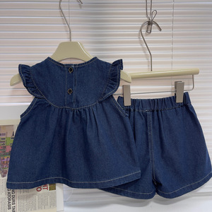 2025 estate per bambini nuova versione coreana di abito senza maniche per ragazze Denim Set di due pezzi in Denim carino <span class=keywords><strong>Online</strong></span> Red Hot - Product Image 2