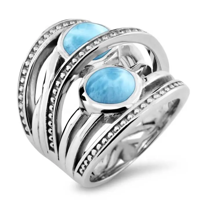 Silver Blue Larimar Jewelry 925 Sterling Silver Fine Natural Larimar Wedding Ring