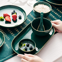 Nordic Simple Retro Phnom Penh Tableware Peacock Green Creative Ceramic Plate Spoon Dish Bowl Tableware Set