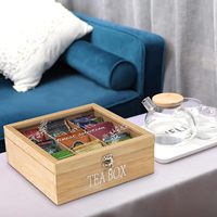 Boîte à thé en bois durable Organisateur de support de sachet de thé à 9 compartiments avec couvercle en verre pour accessoires de boîte à bonbons à usage domestique