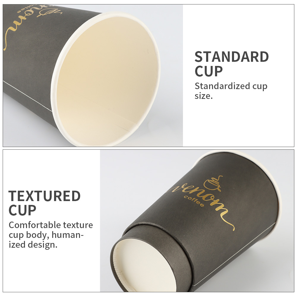 4oz 8oz 12oz disposable double wall gold foil stamping custom logo all black hot coffee paper cup  with PS lidPopular
