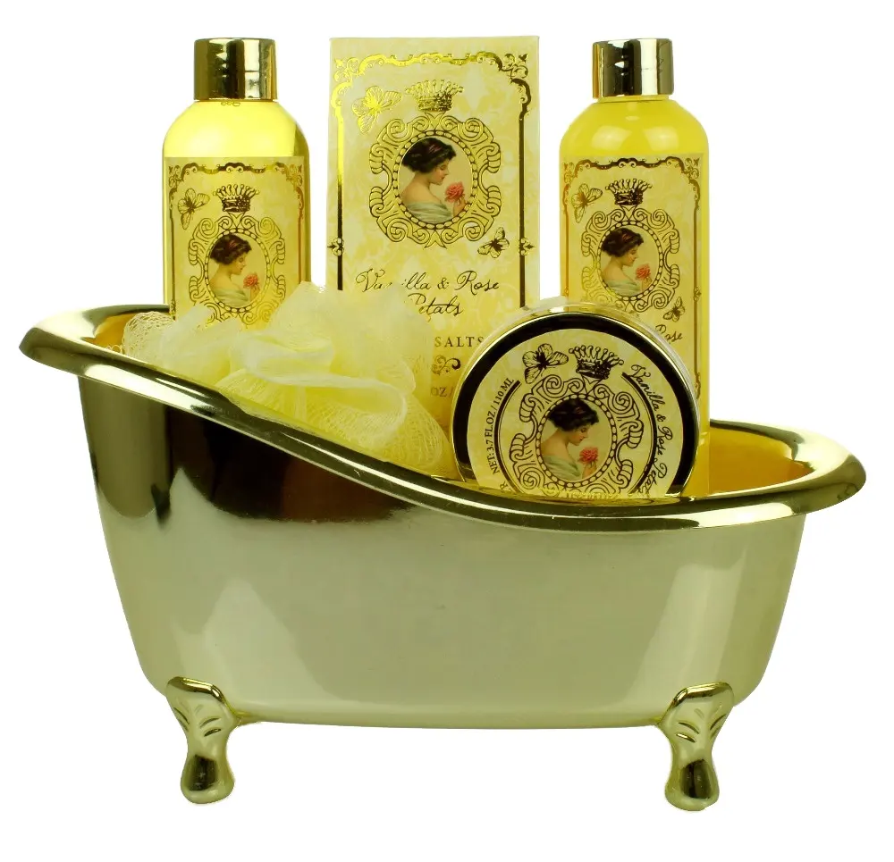 Großhandel Fabrik Gold Hautpflege Körper lotion Bad Spa Kit Geschenkset für zu Hause Spa mit PVC-Tasche