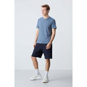 Shorts pour homme en coton bleu marine, épais, doux, texturé, coupe standard, basique - 81275 - Bleu marine - Product Image 1
