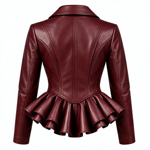 <b>Women</b>’s <b>Black</b> Faux Leather <b>Cropped</b> Hooded Jacket Long Sleeve Casual Zip Front <b>Top</b> - Product Image 2