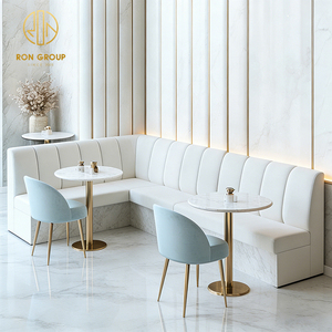 โต๊ะและเก้าอี้ร้านอาหารทรงกลมครึ่งวงกลมหินอ่อนสีขาว เฟอร์นิเจอร์ร้านกาแฟ โซฟา ที่นั่งแบบบูธ - Product Image 3