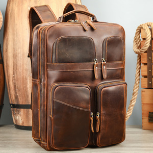 Dropshipping Shopify Crazy Horse Leather Men <b>Backpack</b> Head Layer Cowhide Premium Outdoor Travel Rucksack Large Capacity - Product Image 2