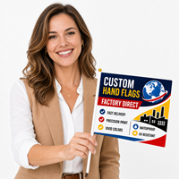 Drapeau à main promotionnel 14x20cm en polyester double tricoté avec bâton en plastique pour événements et carnavals