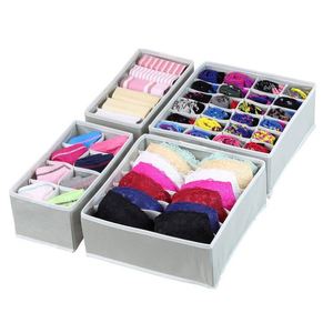 Explosive Four-Piece Set of Lidless Split Compartment Non-Woven Underwear Storage <b>Box</b> Foldable Bra Socks Storage Foldable Design - Product Image 1