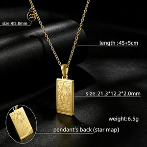 Collar Personalizado <span class=keywords><strong>de</strong></span> Moda <span class=keywords><strong>para</strong></span> Mujer, Cadena <span class=keywords><strong>de</strong></span> Doble Cara con 12 Dijes Rectangulares, Chapado en Oro, Joyería <span class=keywords><strong>de</strong></span> Acero Inoxidable, Colgante del Zodiaco - Product Image 5