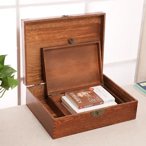 Caja de madera sólida con tapa para guardar tarjetas, libro con acabado brillante de alta calidad