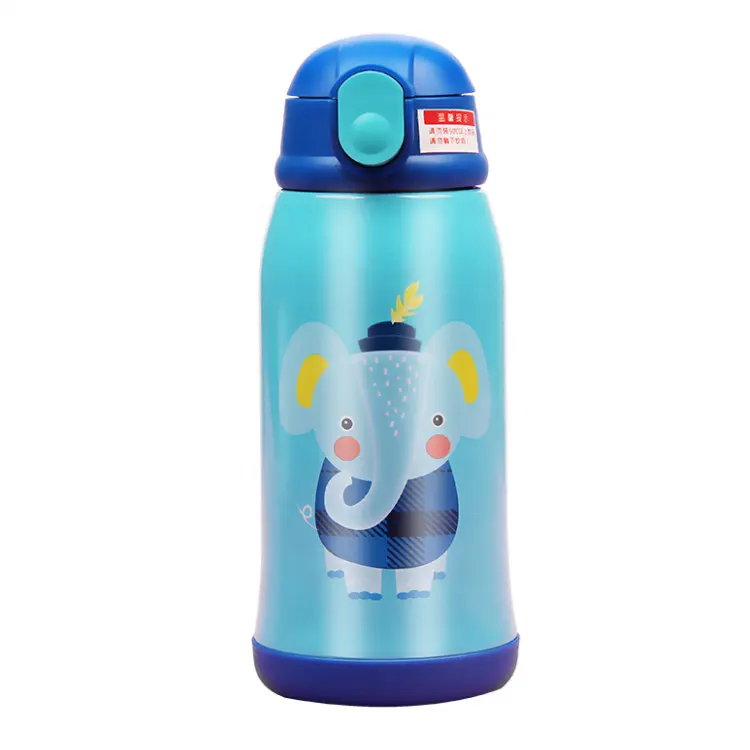 Stainless Steel Cute Kids Thermos Vacuum Flask Water Bottle With Straw And Cross Shoulder Strap For Children